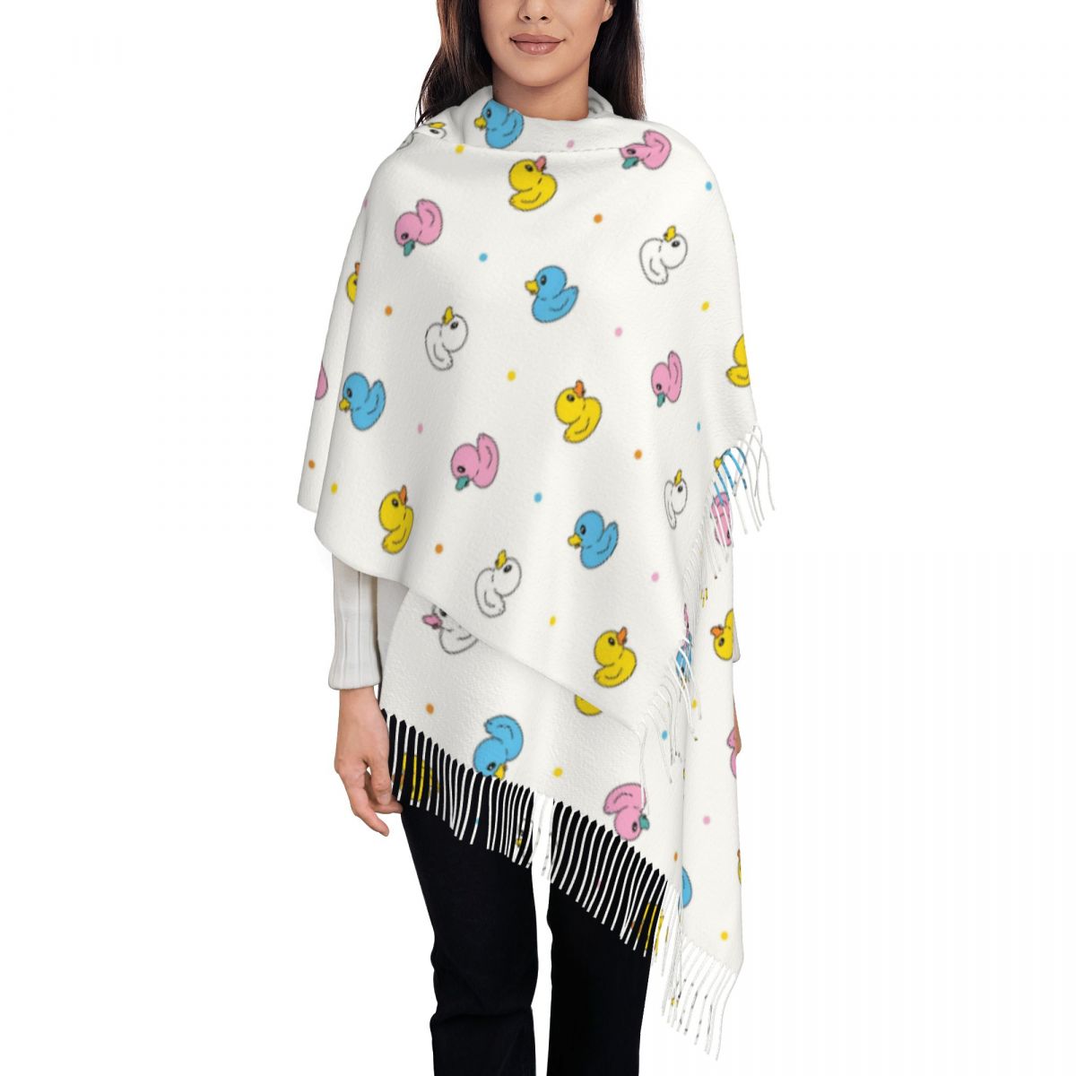 Pashmina Wrap Large - Women's Scarf with Tassel Cute Duck
