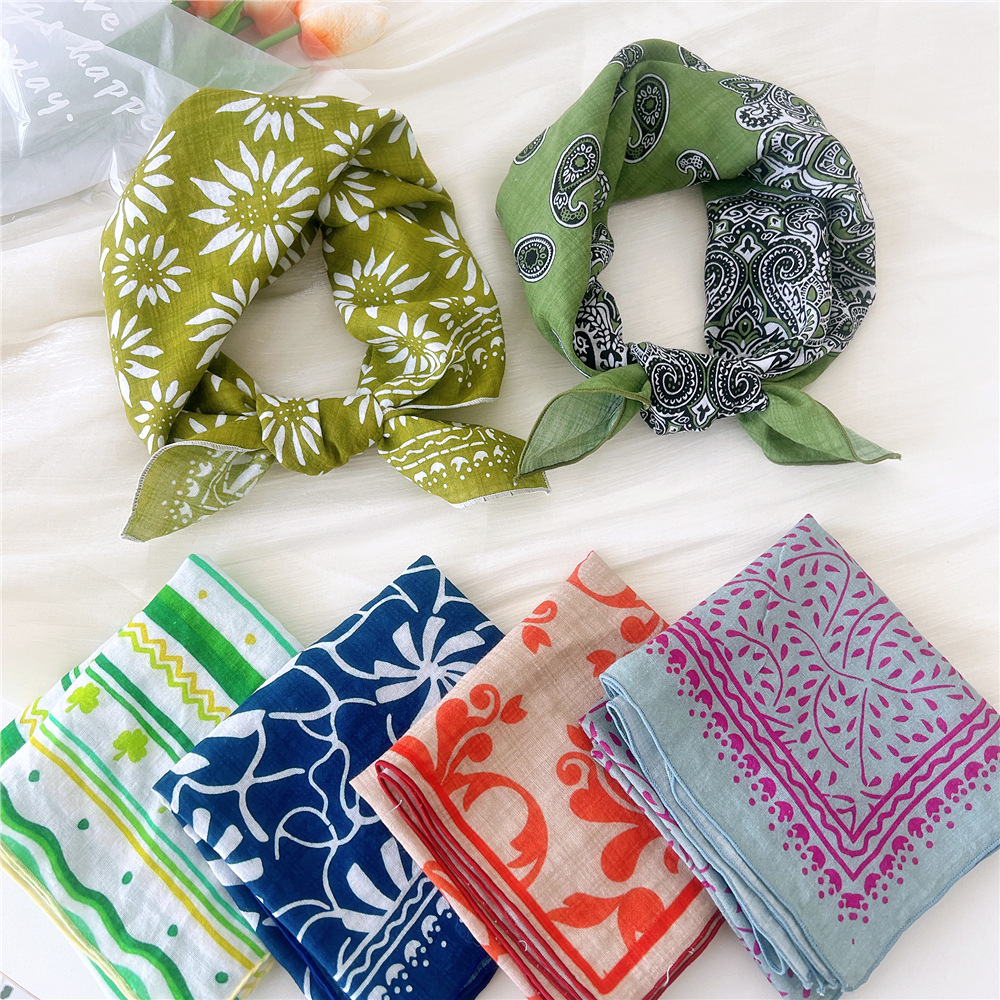 Ascot Neck Scarf - Luxury Floral Print Cotton Linen Square