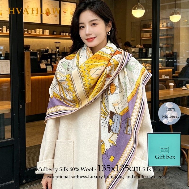 Pashmina Wrap Large - Fashion 135x135cm Silk Wool Scarf Women