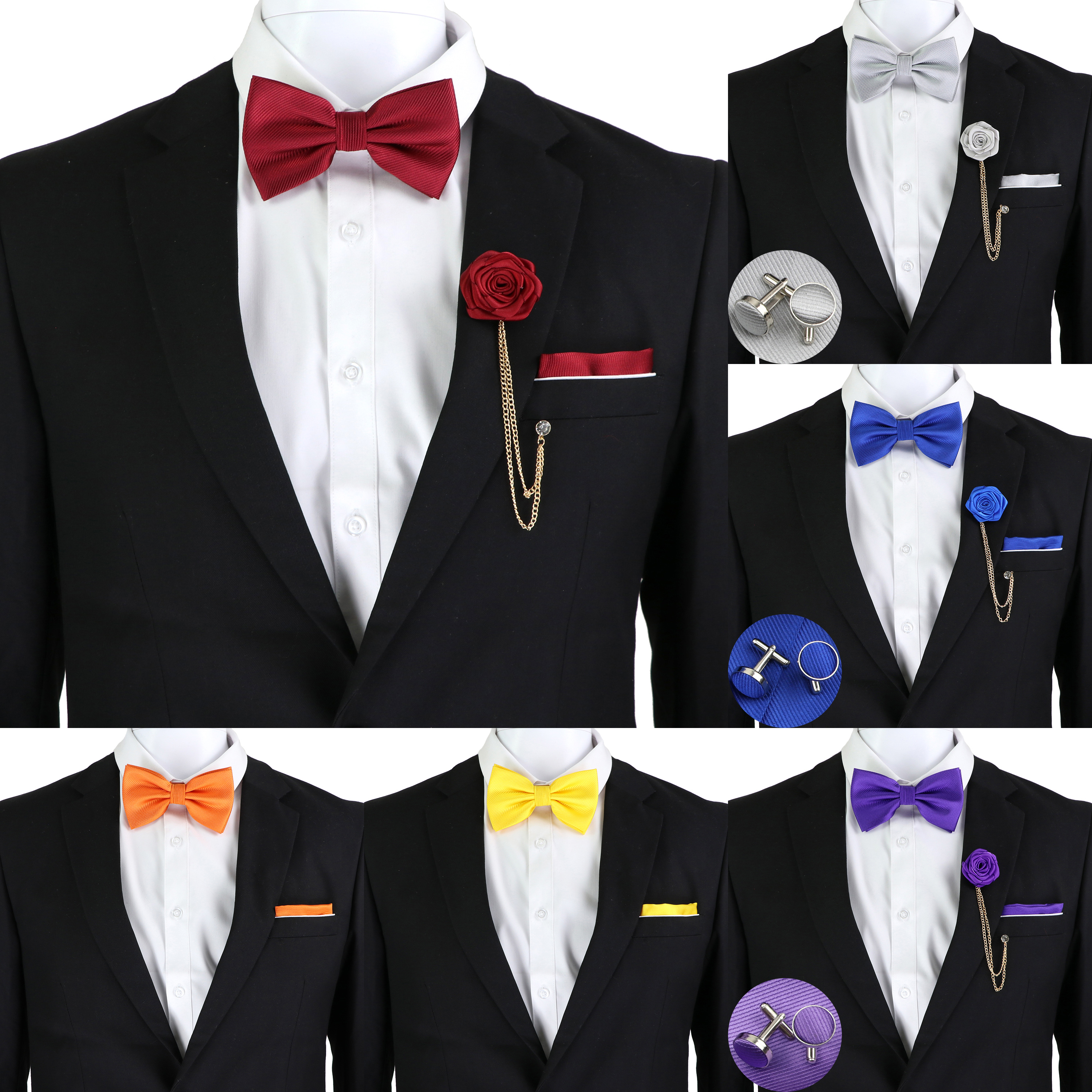 New Solid Color Bow Tie Set Fo - Silk Tie Striped avis et prix