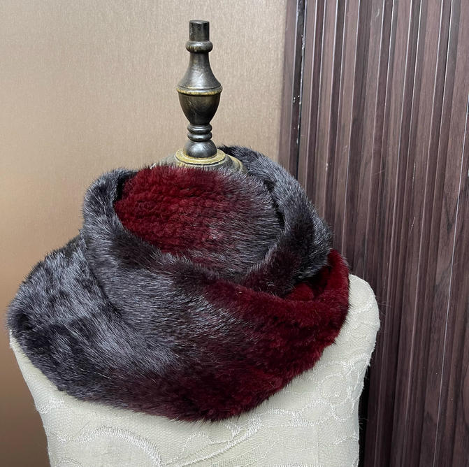 Ombre Color Genuine Mink Fur S - Infinity Scarf Knit avis et prix