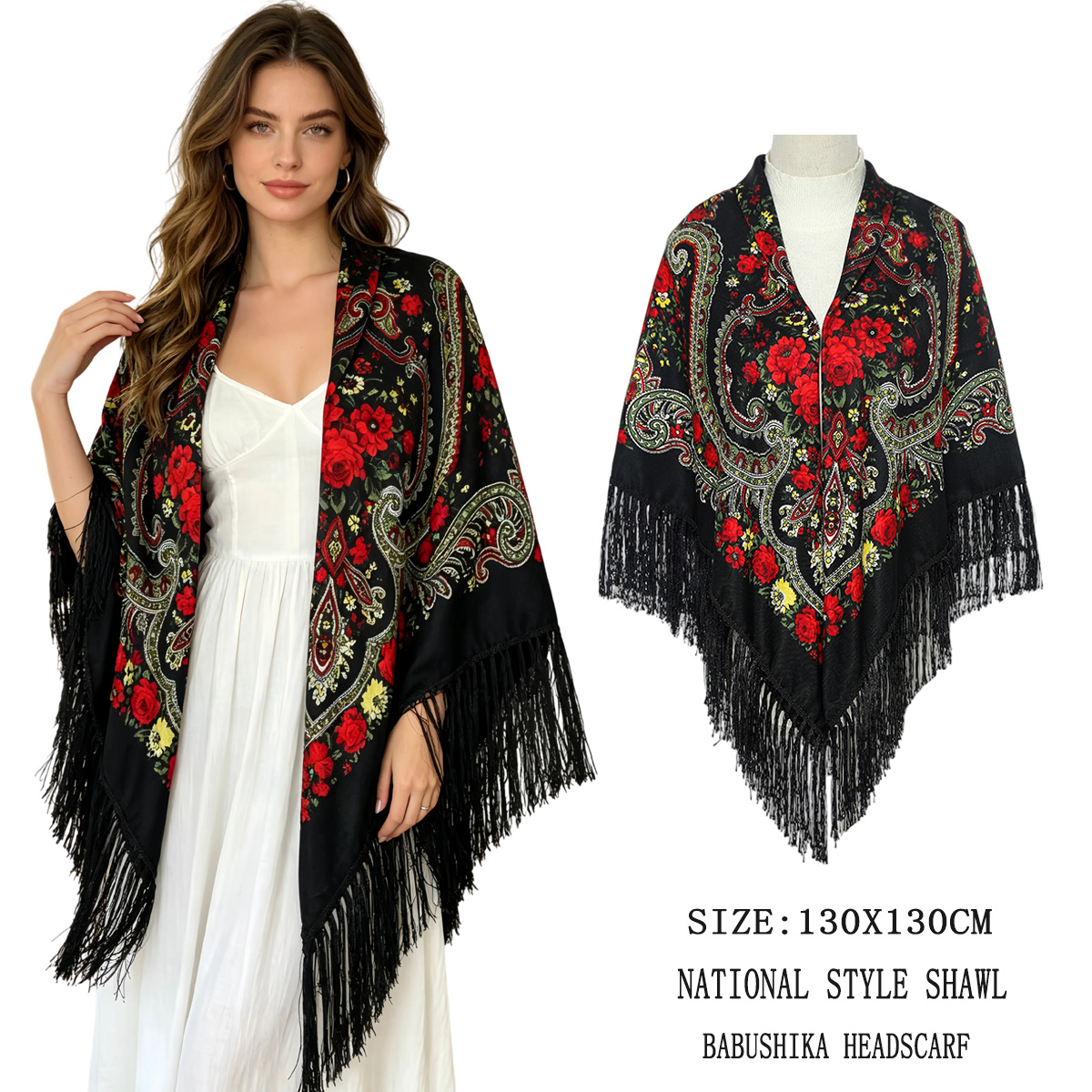 130cm New Russian Square Scarf - Woven Scarf Blanket avis et prix