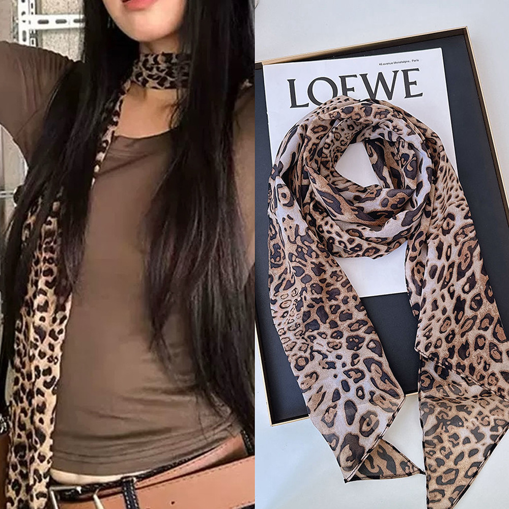 Leopard Small Long Silk Scarf  - Silk Tie Striped avis et prix