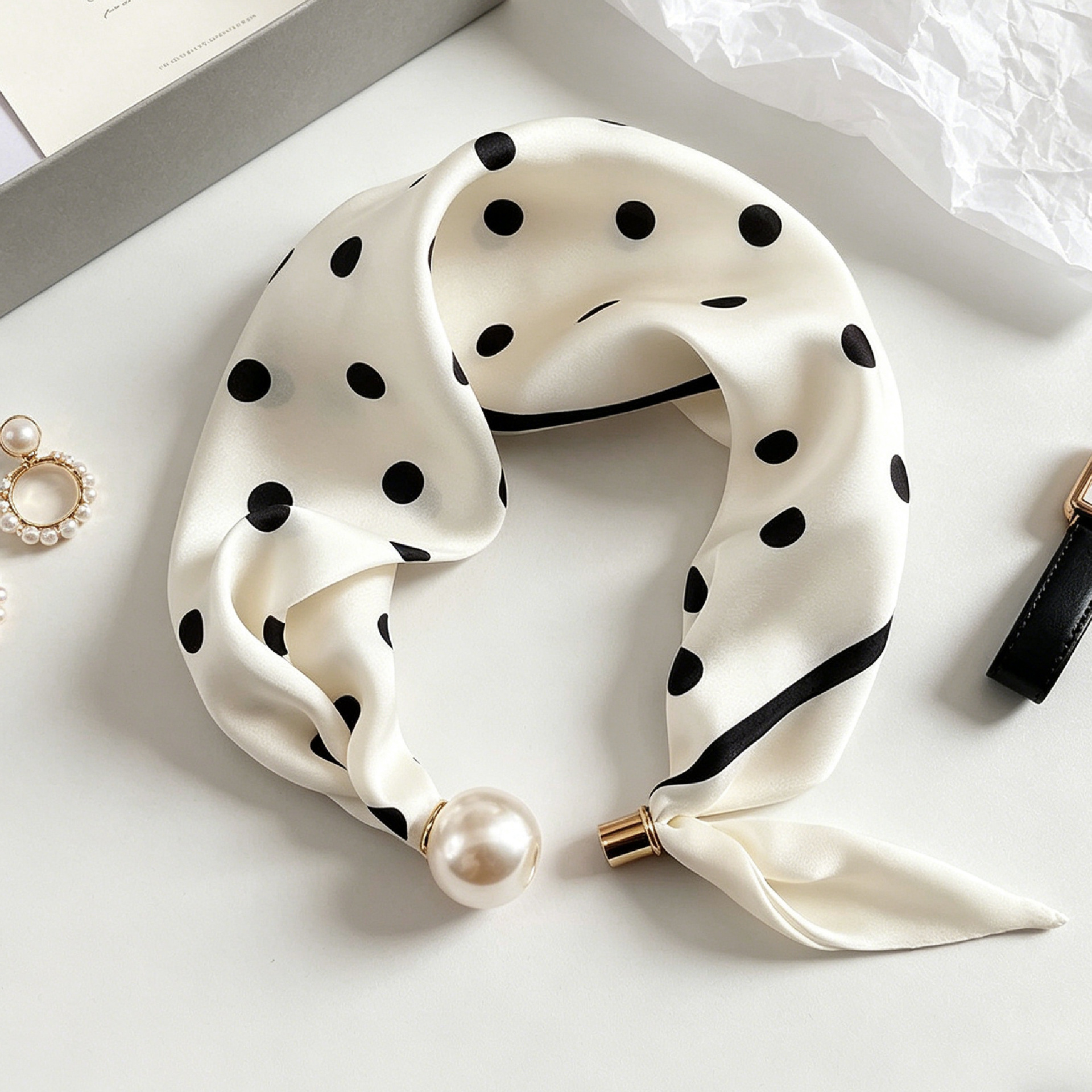 Elegant Chic Pearl Stripe Scar - Ascot Neck Scarf avis et prix