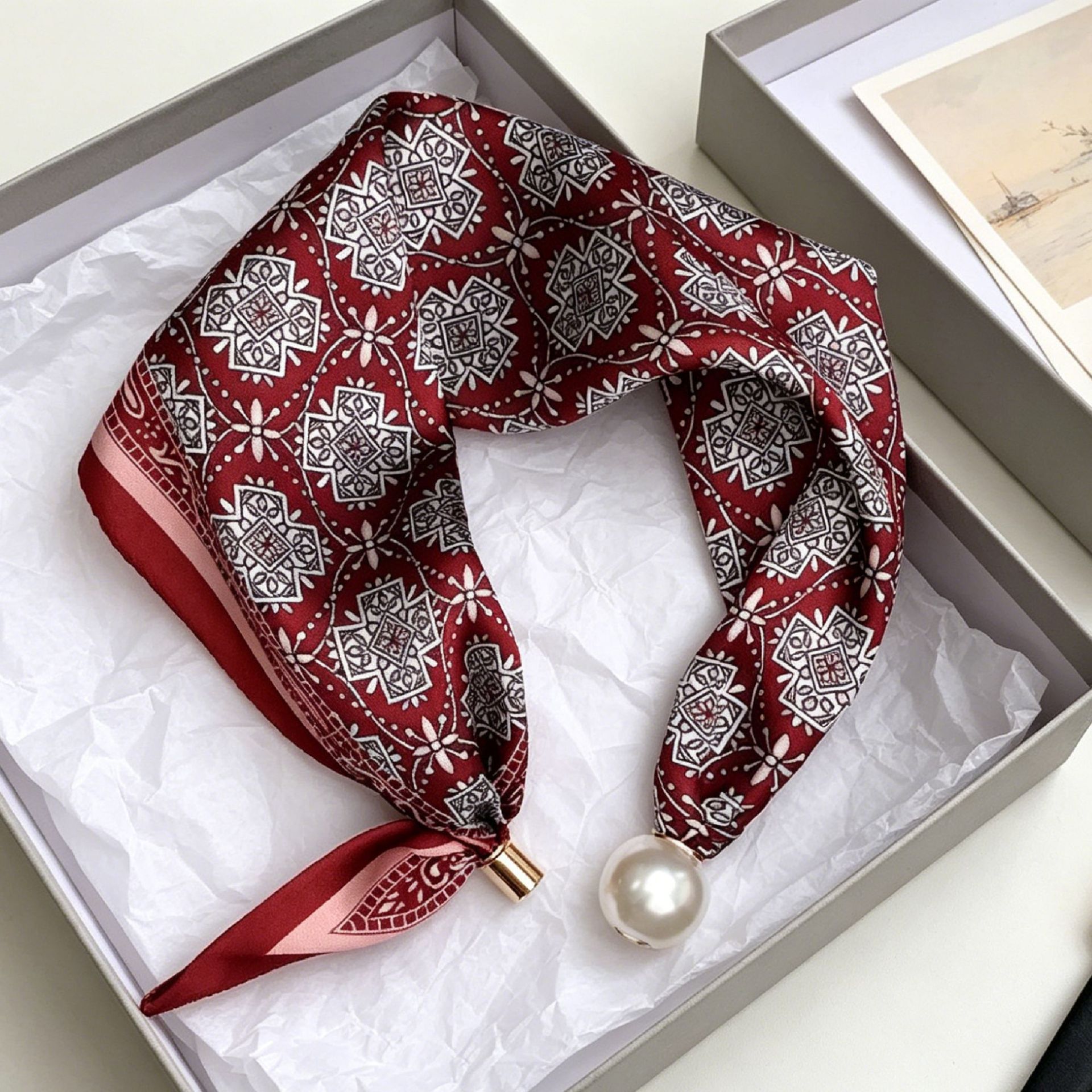 Elegant Chic Pearl Stripe Scar - Ascot Neck Scarf avis et prix