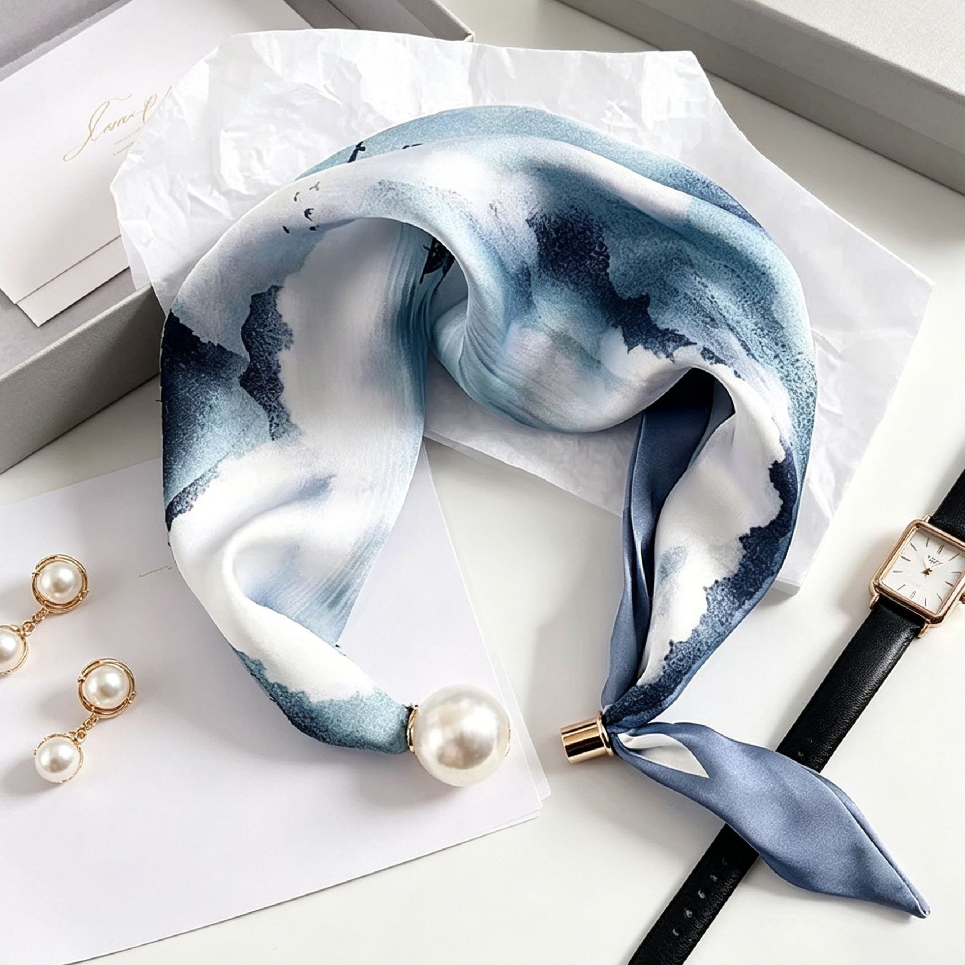 Elegant Chic Pearl Stripe Scar - Ascot Neck Scarf avis et prix