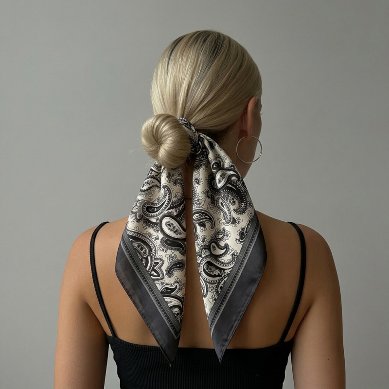 Luxury Satin Square Scarf Pais - Ascot Neck Scarf avis et prix