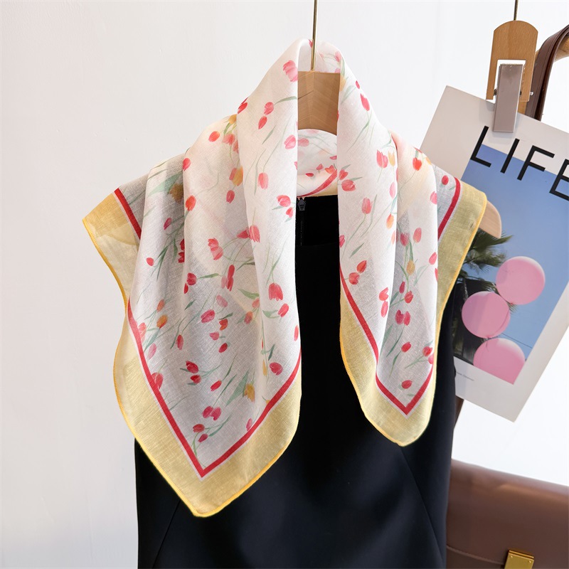 50cm Cotton Linen Square Scarf - Bandana Cotton avis et prix