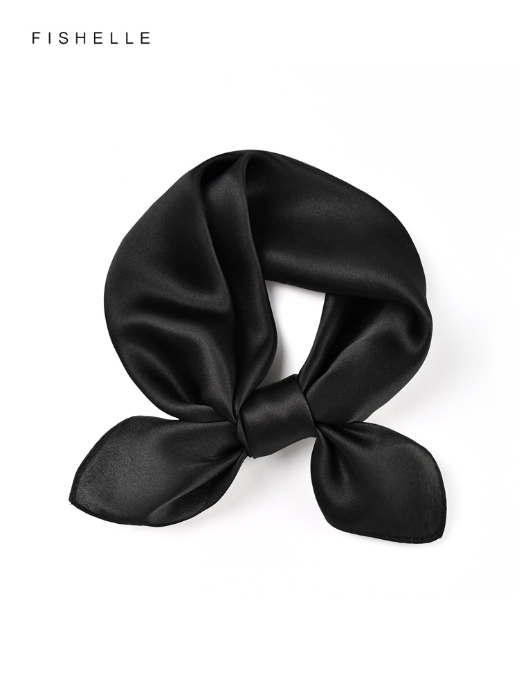 Solid color black pure silk sc - Ascot Neck Scarf avis et prix