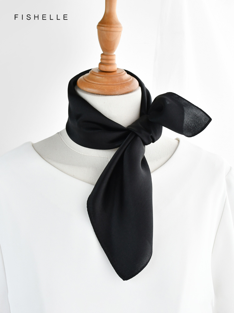 Solid color black pure silk sc - Ascot Neck Scarf avis et prix