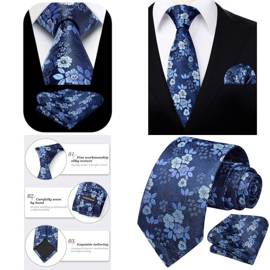 Extra Long Ties for Men Classi - Pocket Square Set avis et prix