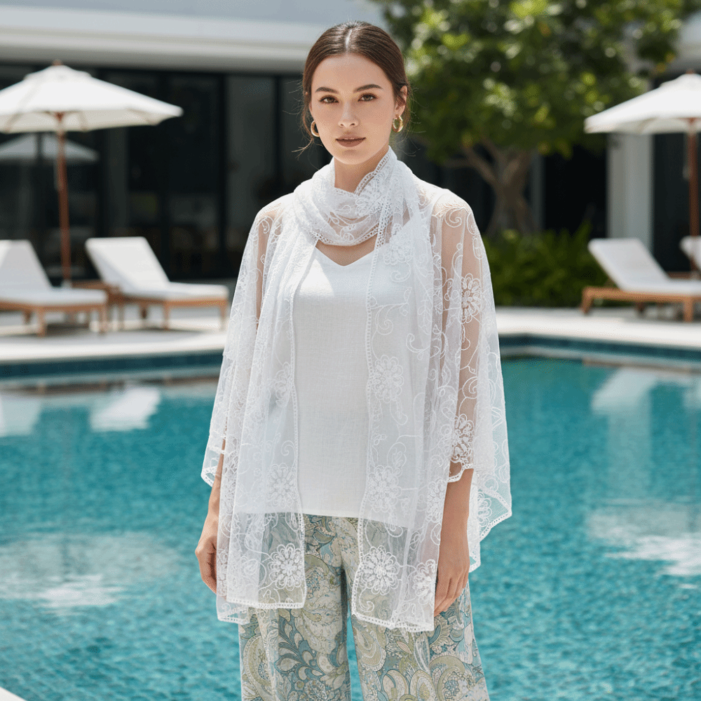 Lace Scarf Embroidered Floral  - Stole Wedding Shawl avis et prix